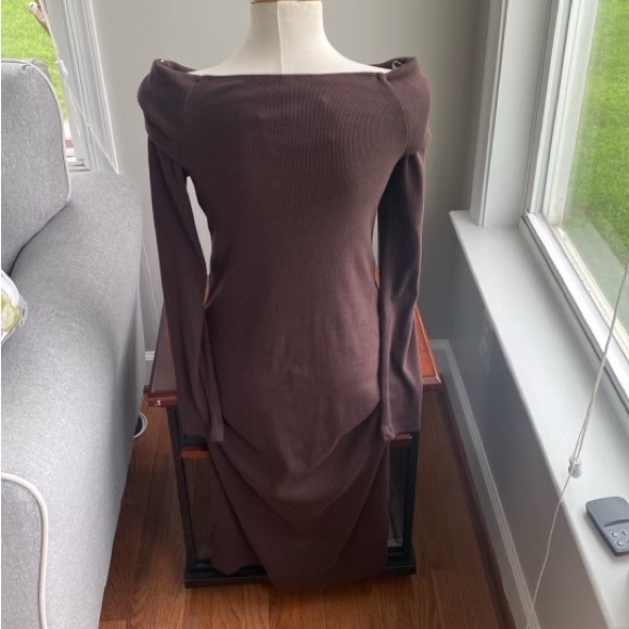 Universal Thread brown twist neck ribbed knit sweater dress size medium - Picture 2 of 5